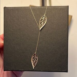 Rose Gold (& diamond) Leaf Pendant Y Necklace